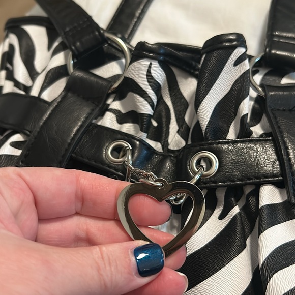 Black and White Zebra Print Shoulder Bag with Bow Detail - Picture 2 of 4